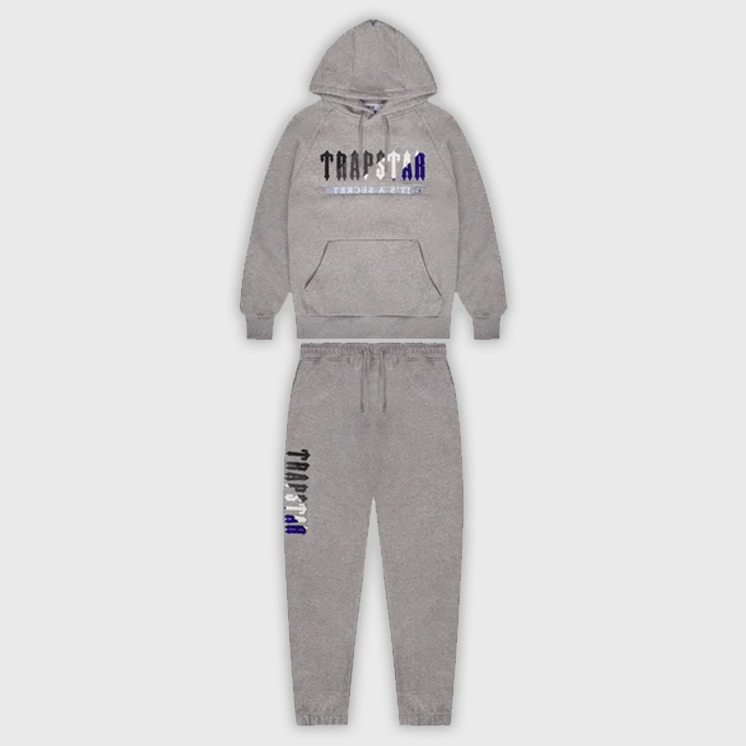 TRAPSTAR CHENILLE DECODED HOODED TRACKSUIT 2.0 GREY DAZZLING BLUE KICKKONNECT
