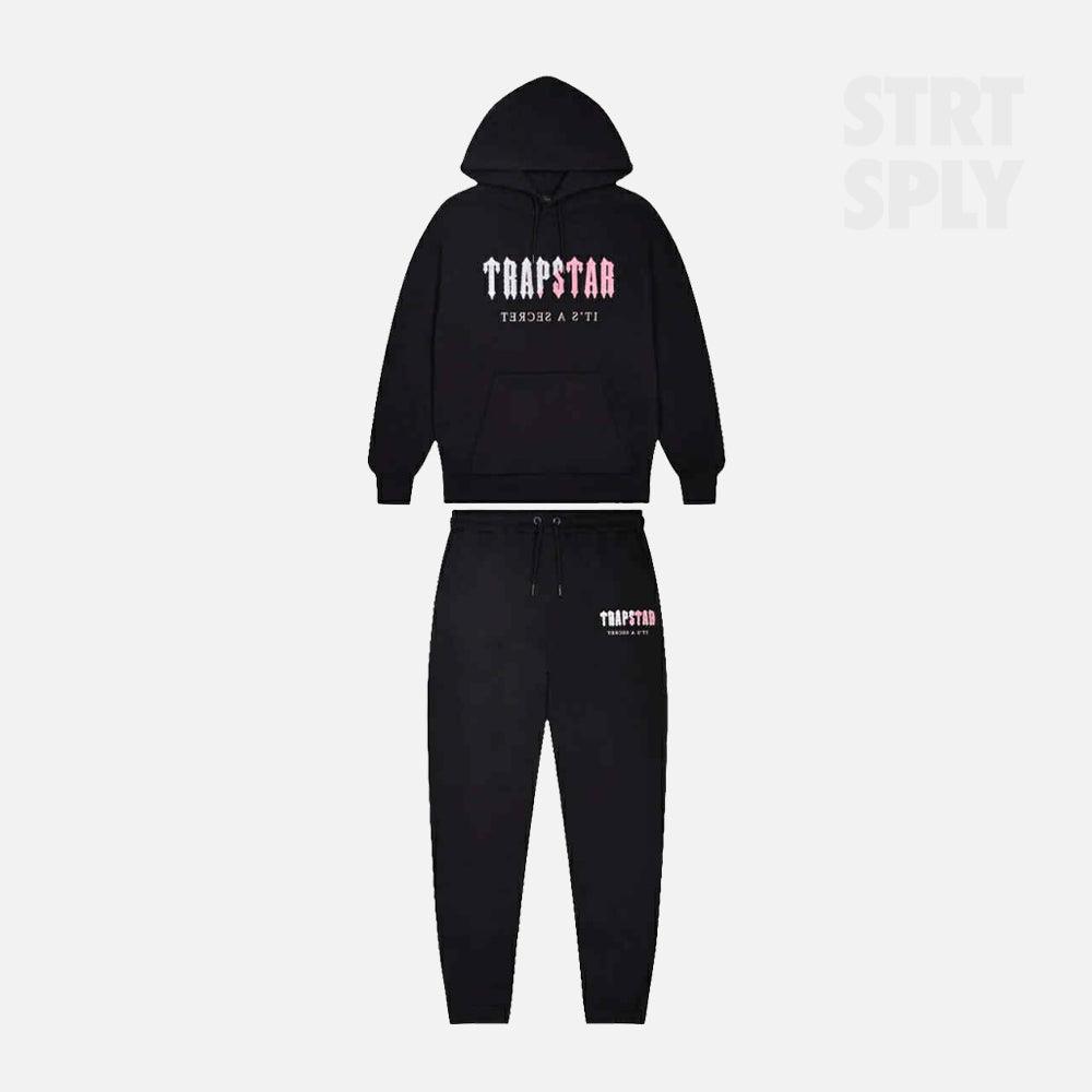 Trapstar Chenille Decoded Hooded Tracksuit - Black / Pink