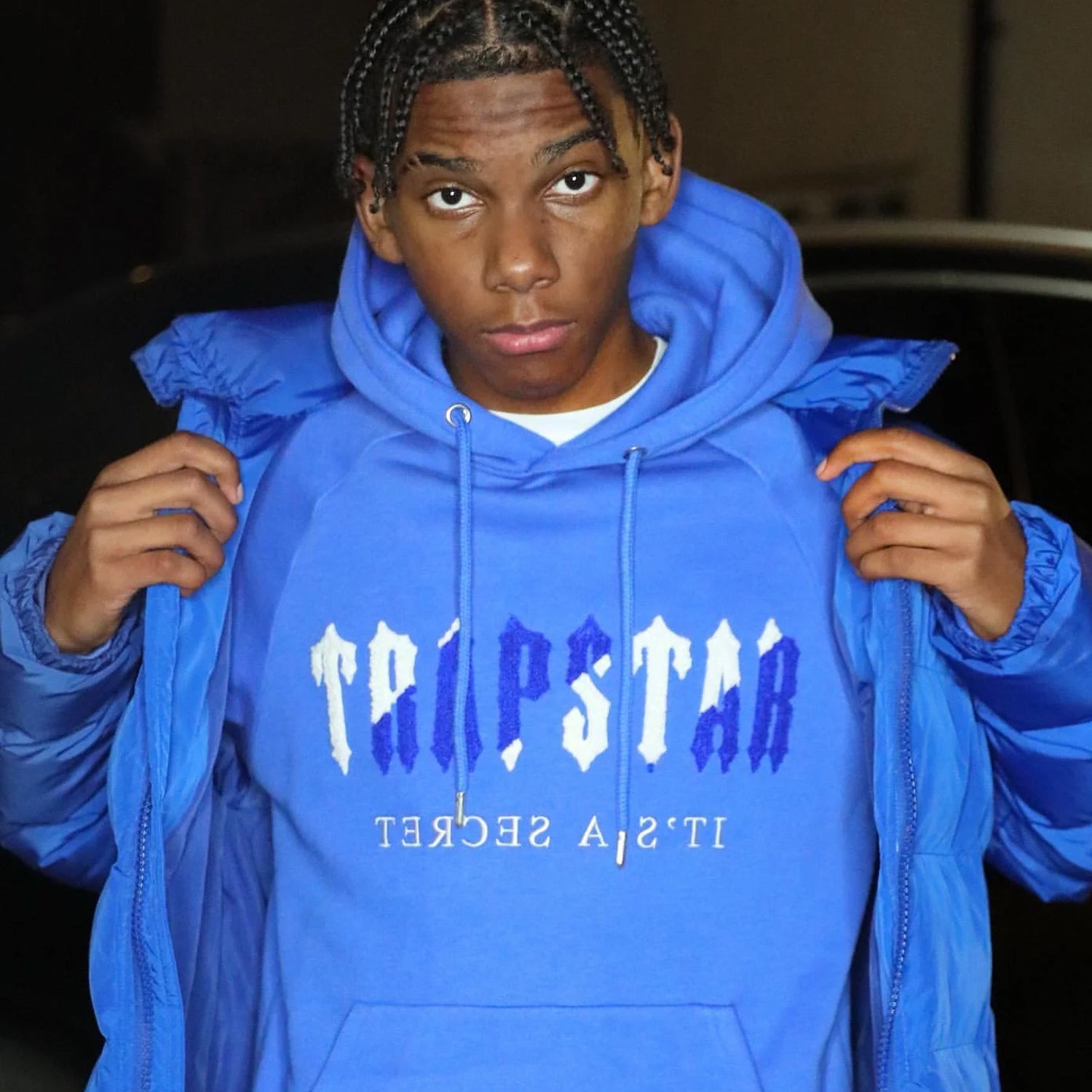 Trapstar Chenille Decoded Hooded Tracksuit - Dazzling Blue / White