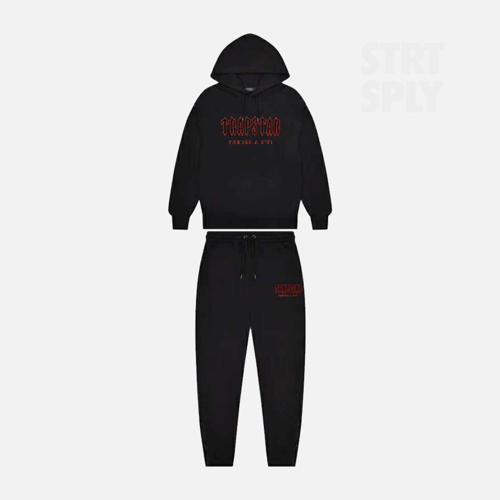 Trapstar x Ed Hardy Chenille Decoded Hooded Tracksuit - Black / Red