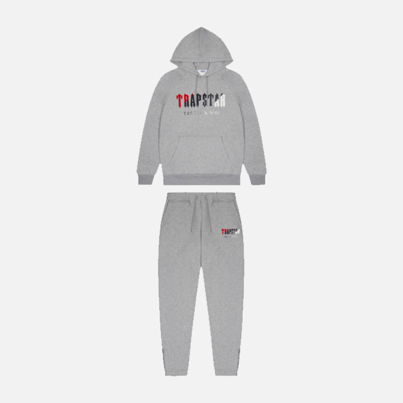 Trapstar Chenille Decoded Hooded Tracksuit - Grey / Red