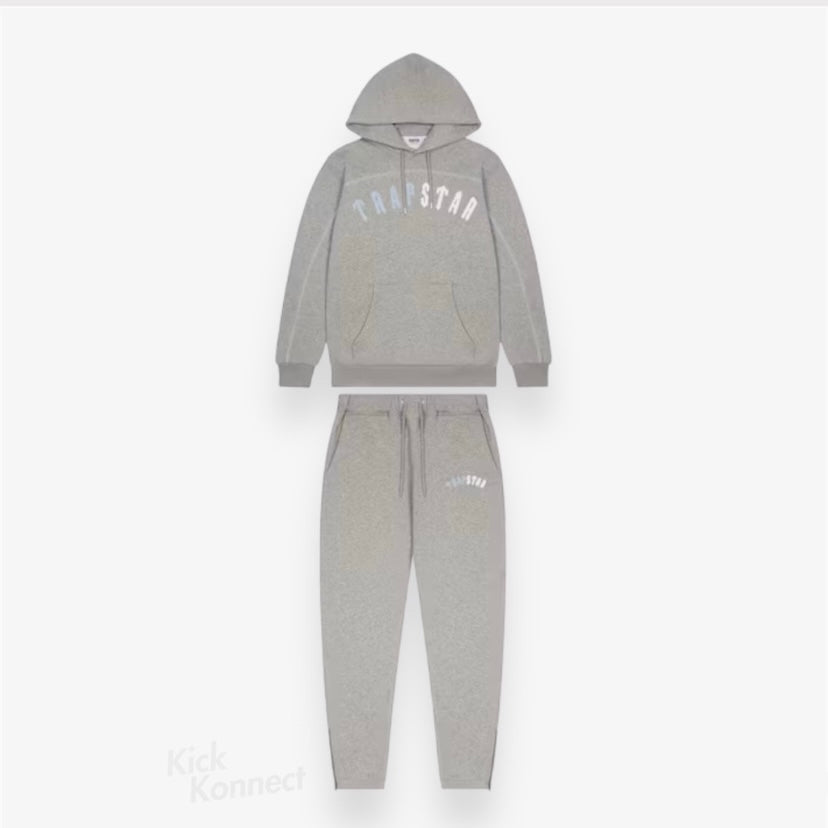 Trapstar Irongate Chenille Arch Hooded Tracksuit - Grey / Ice Blue